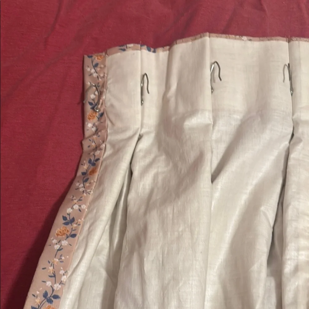 Curtain Cream Pleated Ruffled Floral Valance Curtain with Hooks